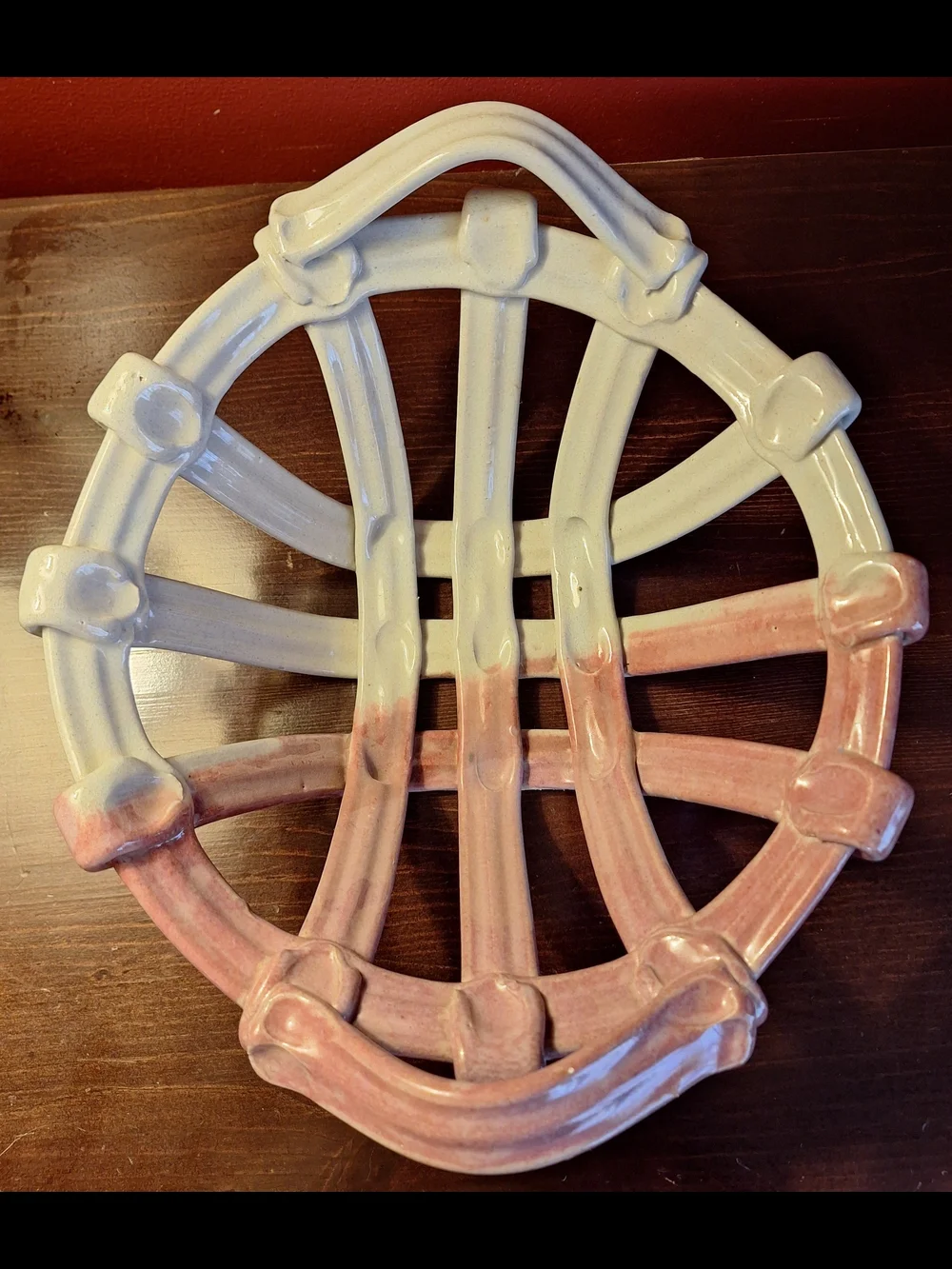 Pink and Light Gray Ceramic Fruit Basket